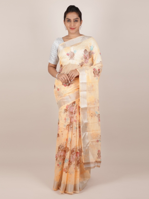 

Pothys Orange Printed Jute Silk Saree