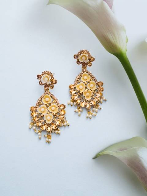 

Golden Peacock Gold-Plated Floral Drop Earrings