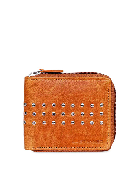 

Justanned Unisex Tan Brown Self Design Leather Zip Around Wallet