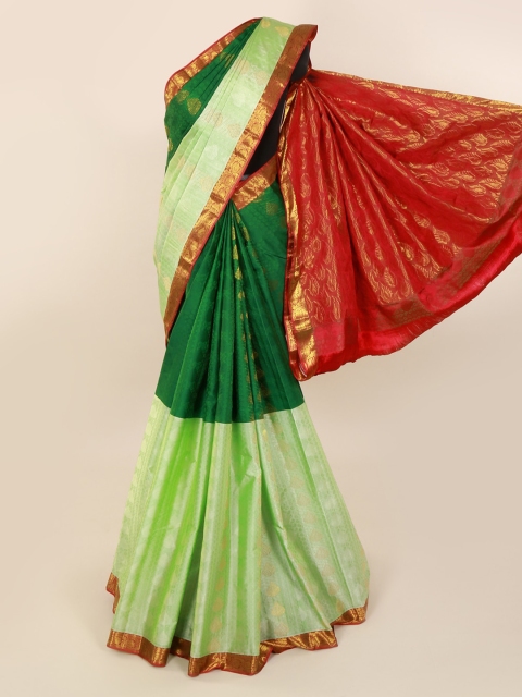 

Pothys Green Pure Silk Colourblocked Kanjeevaram Saree