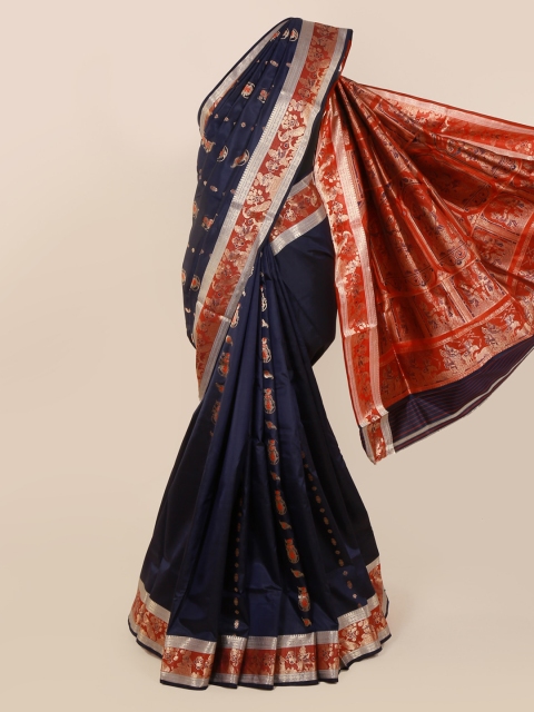 

Pothys Navy Blue Pure Silk Woven Design Baluchari Saree