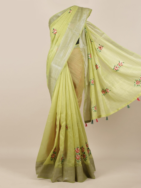 

Pothys Green Printed Jute Silk Saree