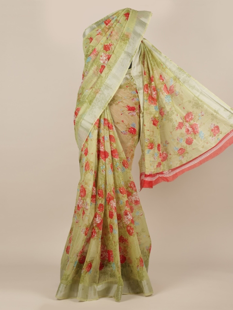 

Pothys Green Printed Jute Silk Saree