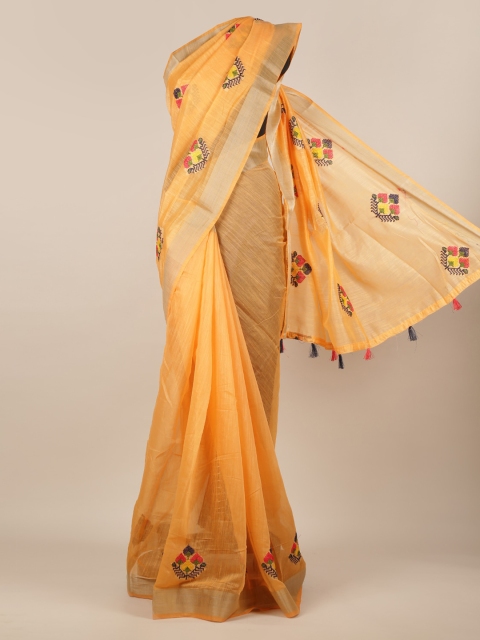 

Pothys Orange Embroidered Jute Silk Saree
