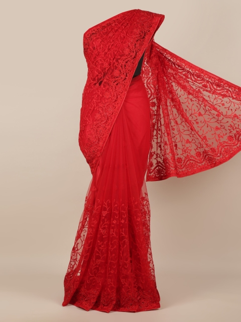 

Pothys Red Embroidered Net Saree