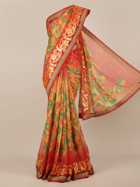 

Pothys Orange & Green Poly Chiffon Woven Design Saree