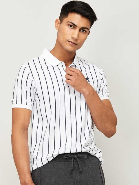 

UCLA Men White Striped V-Neck T-shirt