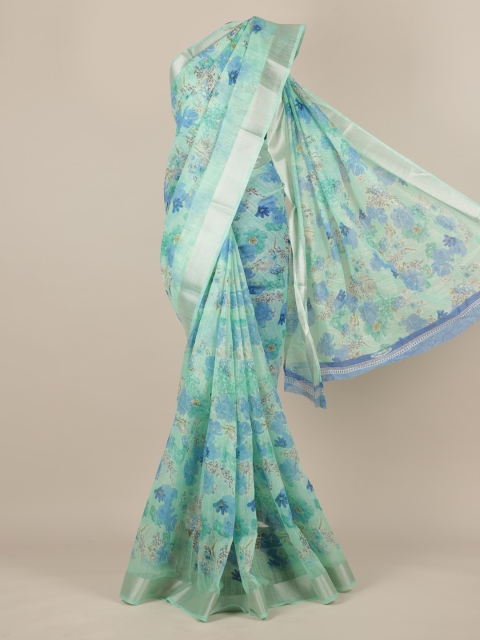 

Pothys Sea Green Printed Jute Silk Saree