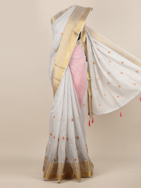 

Pothys Grey Embroidered Jute Silk Saree