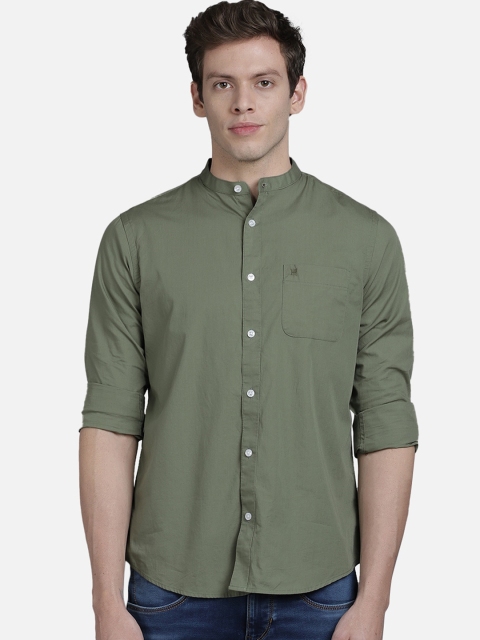 

TED HARBOR Men Olive Green Slim Fit Solid Casual Shirt