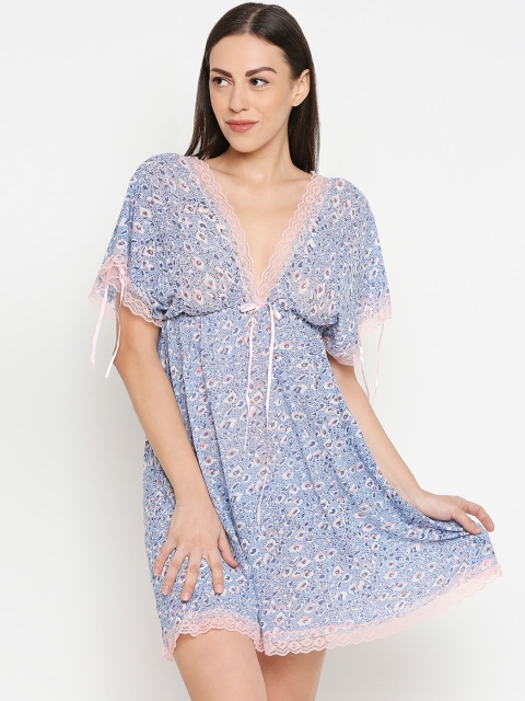 

XIN Blue & Peach-Coloured Printed Baby Doll X.BA.19034