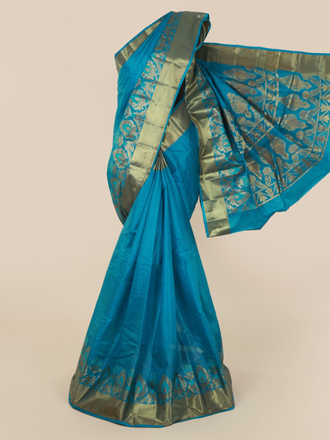 

Pothys Blue & Gold-Toned Pure Silk Woven Design Tussar Saree