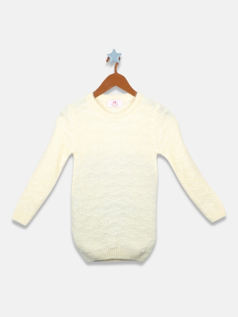 

OWM Girls Cream-Coloured Self Design Pullover Sweater