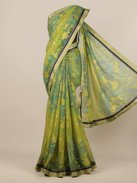 Pothys Green Printed Poly Chiffon Saree