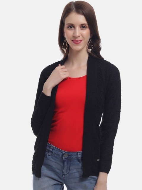 

HALTON HILLS Women Black Self Design Front-Open Sweater