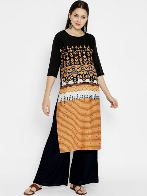 7Threads Women Brown Floral Printed Crepe Kurta