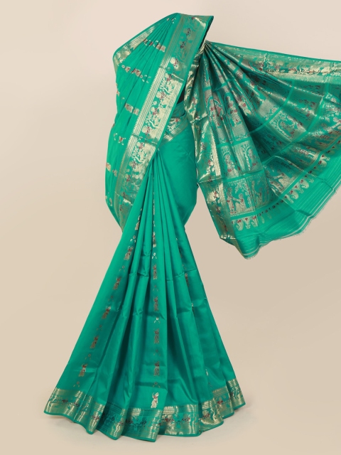 

Pothys Green Pure Silk Woven Design Baluchari Saree