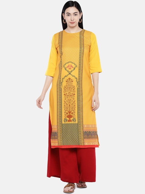 

7Threads Women Yellow Ethnic Motifs Printed Straight Kurta