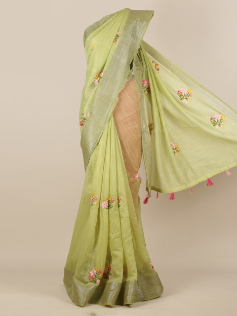 

Pothys Green Embroidered Jute Silk Saree