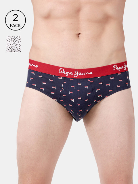 

Pepe Jeans Men Pack Of 2 Navy blue & White Printed Basic Briefs CLB05-02-WHAOP-2_TBAOP-1