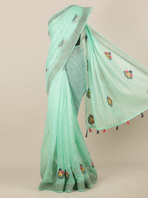 

Pothys Green Embroidered Jute Silk Saree