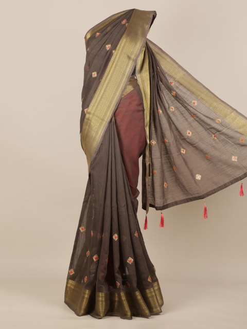 

Pothys Brown Woven Design Jute Silk Saree