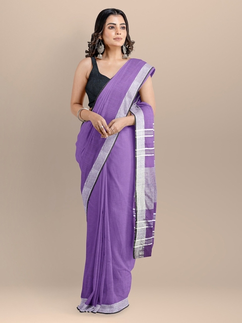 

BharatSthali Purple Pure Cotton Solid Mangalagiri Saree