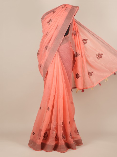 

Pothys Pink Embroidered Jute Silk Saree