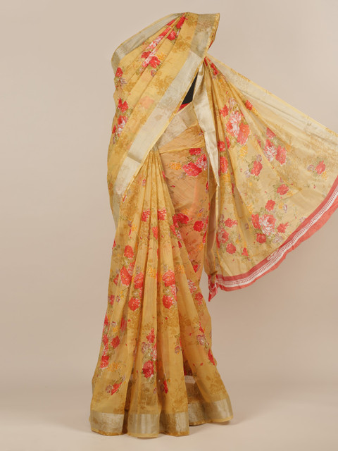 

Pothys Yellow Printed Jute Silk Saree