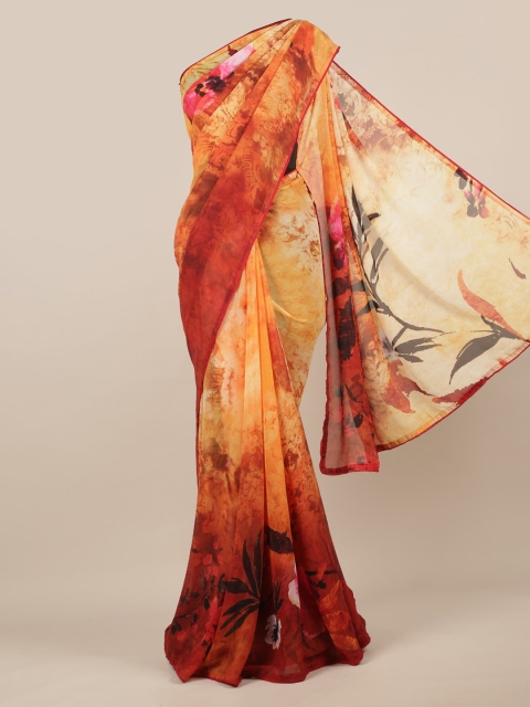 

Pothys Orange & Cream-Coloured Poly Chiffon Printed Saree