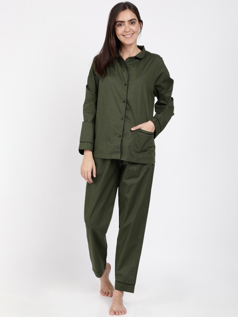 

Bene Kleed Women Olive Green Printed Anti Bacterial Finish Night suit