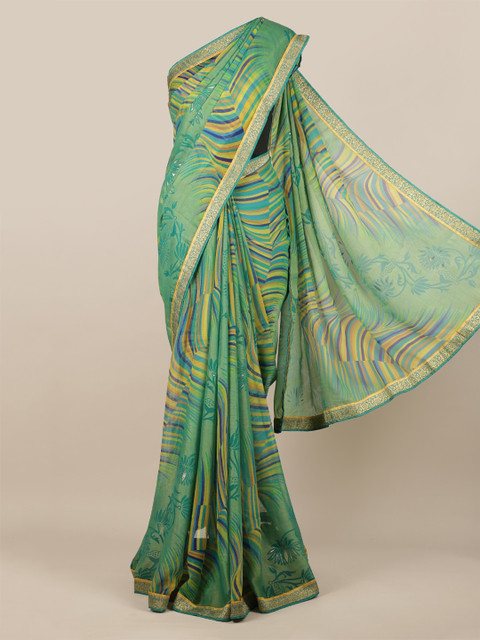 

Pothys Green Printed Poly Chiffon Saree