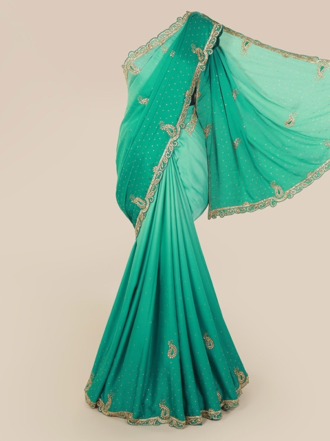 

Pothys Green Embellished Pure Georgette Saree