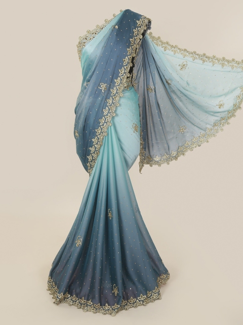 

Pothys Blue Embroidered Pure Georgette Saree