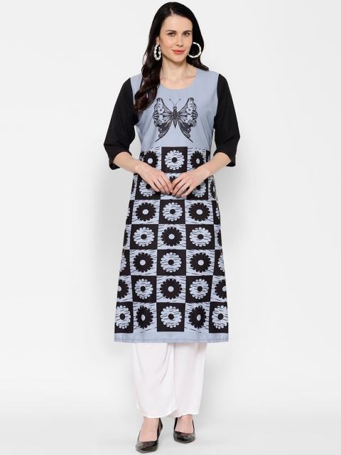 

7Threads Women Grey Ethnic Motifs Printed Crepe Kurta