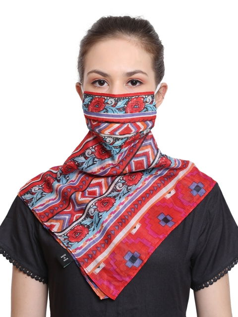 

Anekaant Women Red & Blue Printed 3-Ply Anti-Pollution Reusable Scarf Style Mask