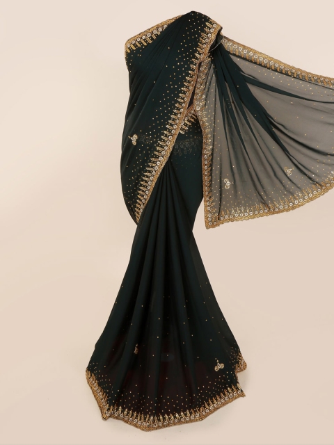 

Pothys Green & Gold-Toned Pure Georgette Embellished Saree