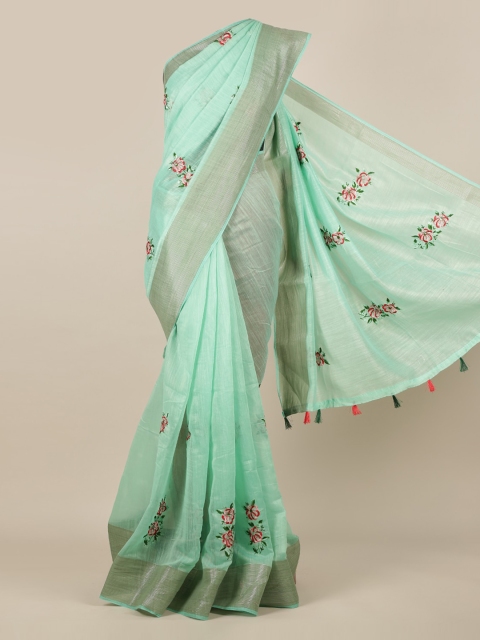 

Pothys Green Embroidered Jute Silk Saree