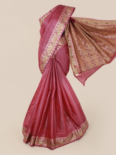 

Pothys Magenta Pure Silk Solid Tussar Saree
