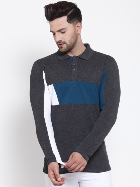 

Kalt Men Grey Colourblocked Polo Collar T-shirt