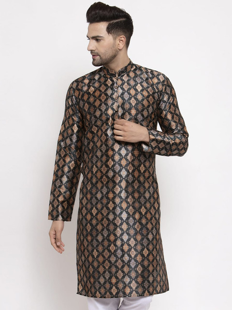 

Jompers Men Black Woven Design Kurta