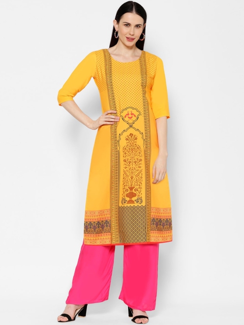 

7Threads Women Yellow Printed Crepe Kurta