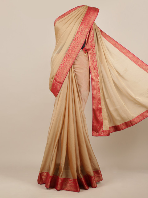 

Pothys Beige Solid Poly Chiffon Saree
