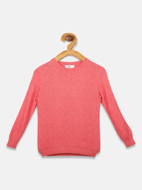 

OWM Girls Pink Self Design Pullover Sweater