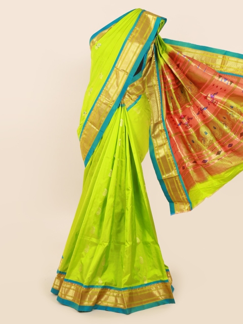 

Pothys Green & Gold-Toned Pure Silk Embroidered Bandhani Saree