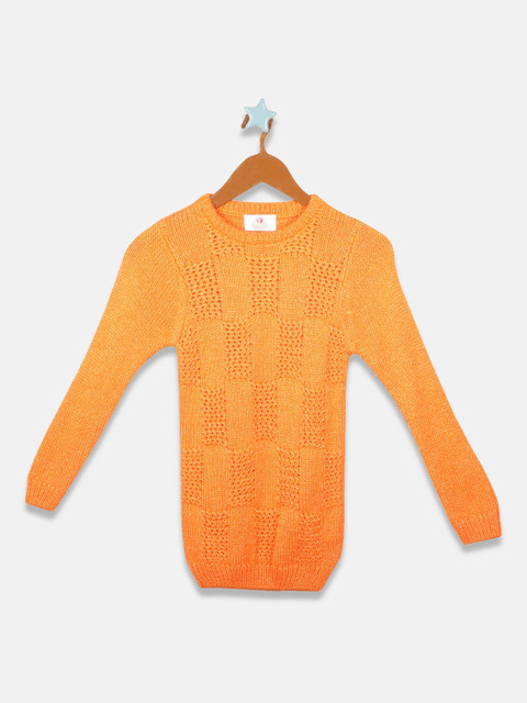 

OWM Girls Orange Self Design Pullover Sweater