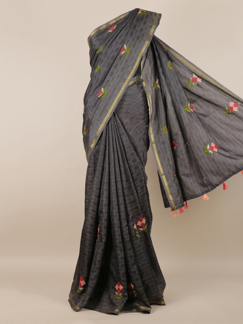 

Pothys Charcoal Grey Checked Jute Silk Saree