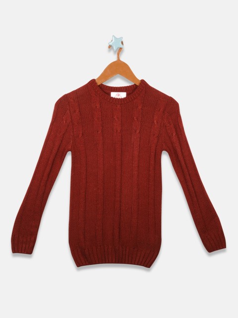 

OWM Boys Maroon Self Design Pullover Sweater