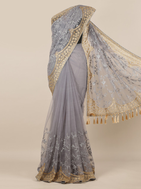 

Pothys Grey Embroidered Net Saree
