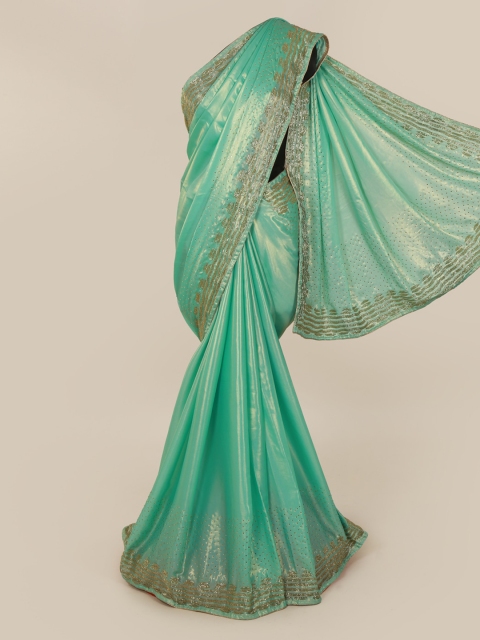 

Pothys Green Solid Pure Georgette Saree